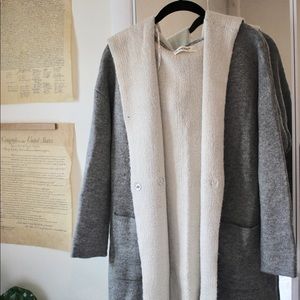 Grey Hooded Cardigan Sweater